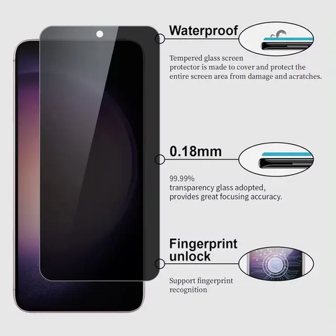 Das HandyOase Panzerglas Privacy 3er-Set bietet Datenschutz, ist nur 0,18 mm dünn für klare Sicht und unterstützt Fingerabdruck-Entsperrung.