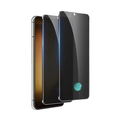 Das HandyOase Panzerglas Privacy 3er-Set bietet Datenschutz und ist mit Fingerabdruck-Entsperrung kompatibel – ideal für Samsung Galaxy Smartphones.