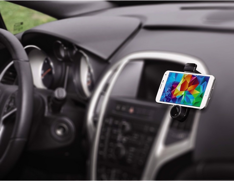 Das Smartphone ist mit der Hama Universal Kfz-Halterung von HandyOase (Schwarz) sicher am Lüftungsgitter befestigt und dank 360-Grad-Drehung stets optimal ausgerichtet – ideal für farbenfrohe Wallpaper unterwegs.