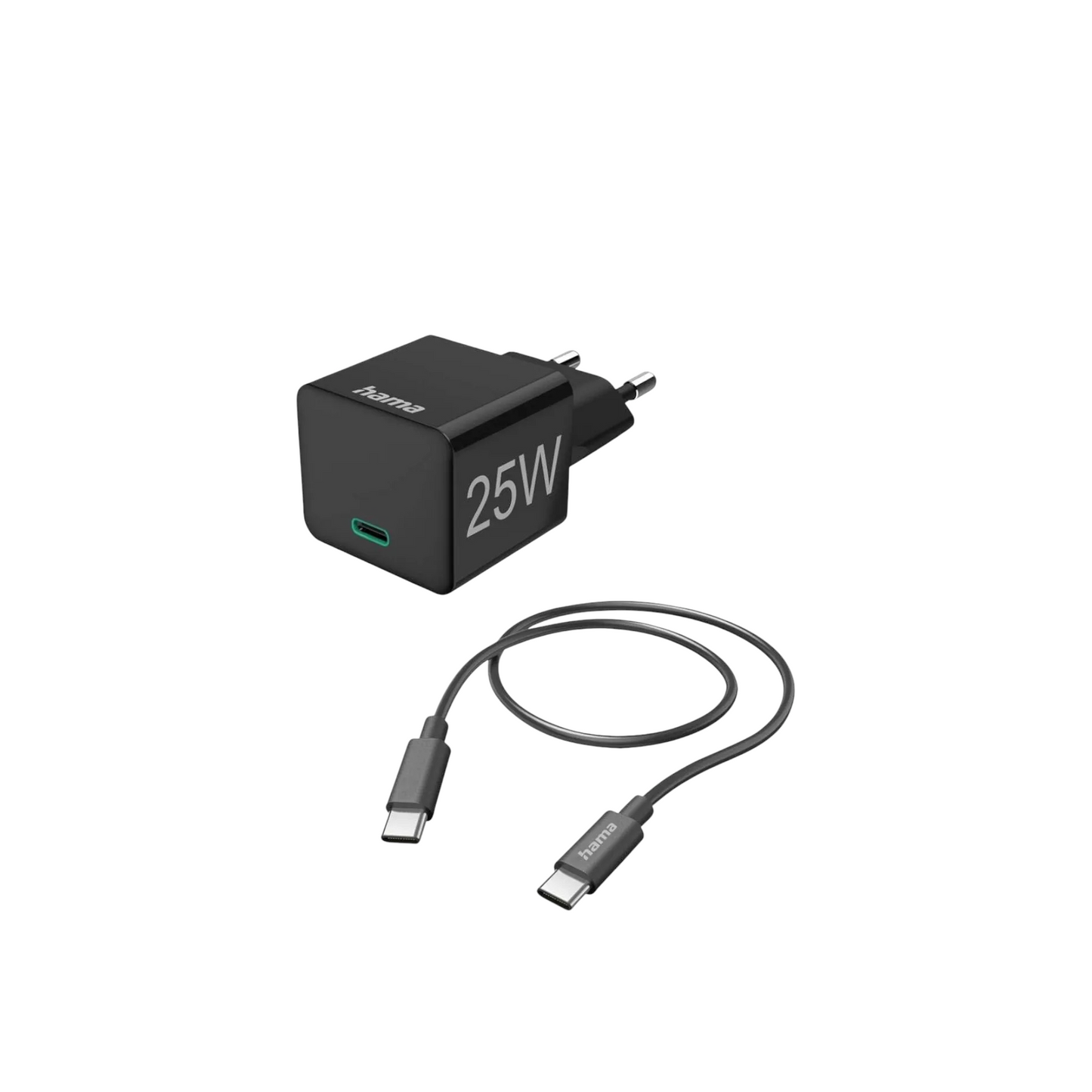 Hama Mini-Schnellladeset 25W mit USB-C und 1,5m Kabel - Schwarz