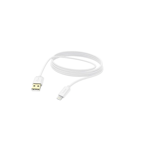 Das Hama Lade-/Datenkabel 3m USB-A-Lightning der Marke HandyOase ist auf einem weißen Hintergrund aufgespult.