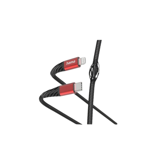 Zwei Hama Schnelllade-/Datenkabel Extreme 1,5m von HandyOase in Schwarz-Rot, USB-C auf Lightning – perfekt für schnelle Datenübertragung.