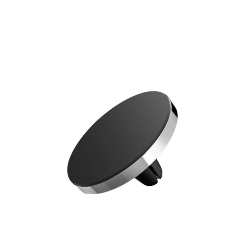 Die HandyOase Hama Kfz-Halterung (Schwarz) Lüftungsgitter ist eine schwarz-silberne magnetische Autotelefonhalterung mit Lüftungsclip und 360°-Drehung, ideal zur sicheren Befestigung Ihres iPhone 12 vor einem weißen Hintergrund.