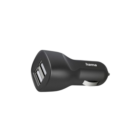 Das HandyOase Hama 12W Fast Kfz Ladegerät (Schwarz) mit 2x USB-A ermöglicht schnelles Laden im Auto über den Zigarettenanzünder.